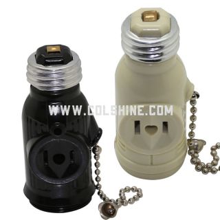 E26 Bulb Socket to 2 Outlet Adapter Light Holder Splitter Pull Chain Switch